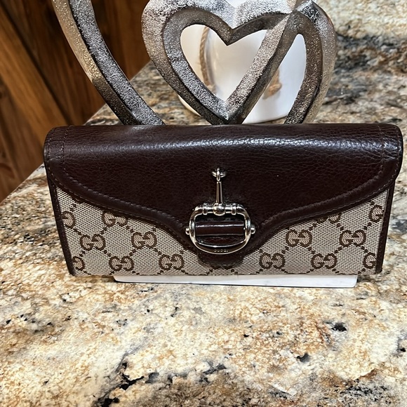 GUCCI EUC HORSEBIT 1955 LEATHER/CLOTH WALLET - Picture 3 of 9